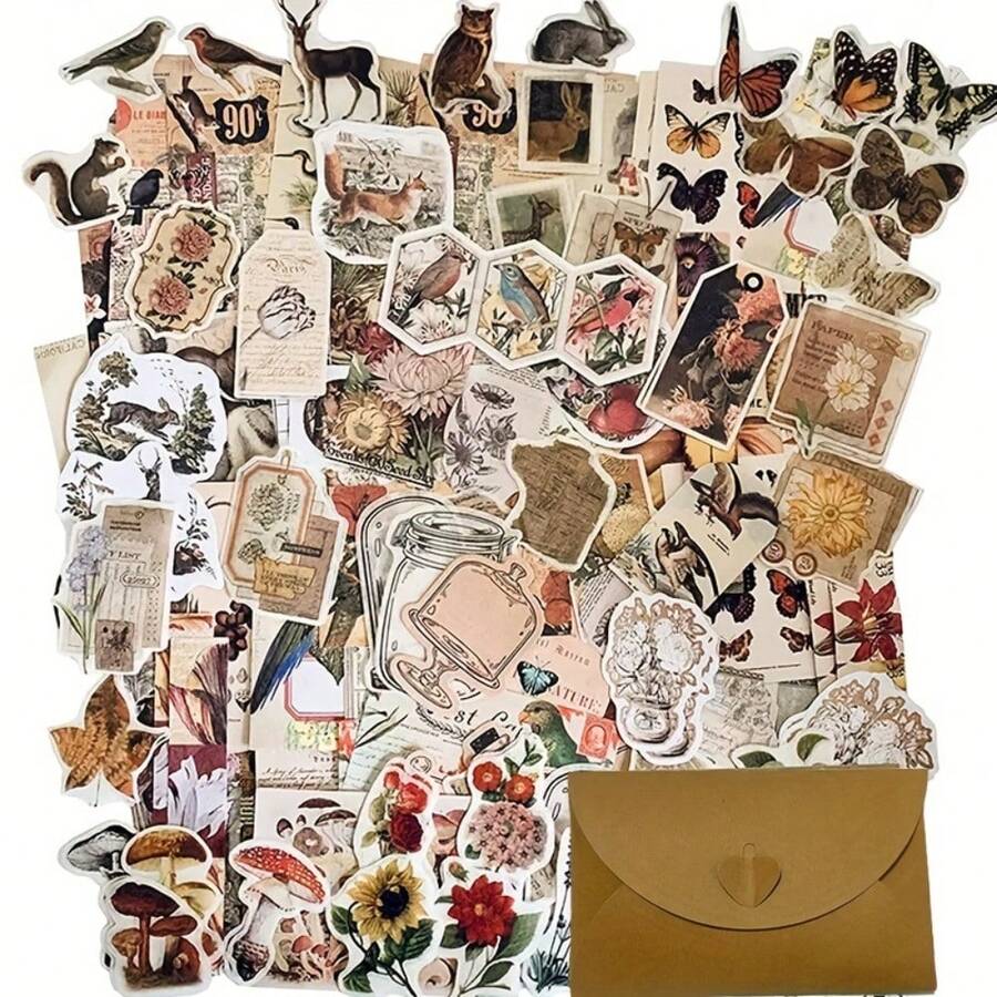 Vintage Flower Scrapbook Set - 200 Pieces Of Decorative Paper With Sticker Set, Matte Effect, Self-Adhesive For Diaries And Handicrafts - 200 Sheets Of Paper - View 1