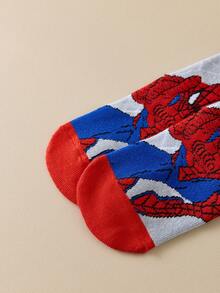 Marvel 5双装女士中筒袜，卡通蜘蛛侠图案，韩版风格，适合秋冬季穿着 - 彩色 - 查看 7