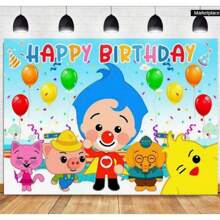 Diverse Cartoon Plim Photo Backdrop Birthday Table Decoration Background Party Supplies Banner Photo Booth Props