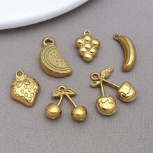 2 件金色不锈钢水果吊饰樱桃西瓜草莓食物吊坠适用于 DIY 珠宝耳环手链项链工艺钥匙扣