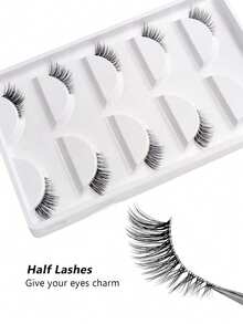 5 对半眼假睫毛，条状睫毛，5-10 毫米长度，D 卷曲，加长睫毛，自然精致的睫毛，柔软且可重复使用的睫毛，易于粘贴，适合约会、派对，狐狸眼和猫眼款式，外眼角延长，非常适合初学者，自然纤细，防水防汗 - 自然纖長款 - 查看 3