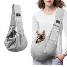 1pc Foldable Breathable Pet Carrier Bag, Large Capacity Pet Sling Bag