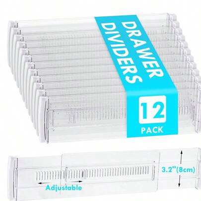 Juego de divisores de cajón transparentes y expandibles de 8 piezas/6 piezas/4 piezas/2 piezas/1 pieza con extremos de espuma, divisor ajustable para ropa, ropa interior, almacenamiento y organización de calcetines, adecuado para cajones y mesas