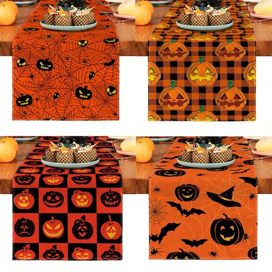 1 件万圣节树叶印花桌旗,适合节日、派对、生日、晚餐、厨房、餐厅、四季家居装饰 - 彩色 - 查看 1