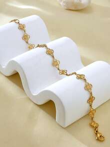 TONSI 1 件优雅奢华复古法国高端不锈钢 18K 镀金四叶草链式手链，适合假期、旅行、工作、日常佩戴、派对、聚会 - 女士珠宝，镂空四叶草项链和手链首饰套装，不褪色女士珠宝配饰