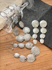 4 件套复古不对称几何纹理首饰套装，包括项链/耳环/手链，多件套女士饰品套装，适合日常佩戴