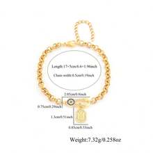 1pc New Fashion Square Letter Eye Stainless Steel Chain Bracelet, Women - Gold Micro-inlaid Square Letters - View 2