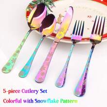 WAYDEKO Stainless Steel Flatware Set Knives Forks Spoons Set, Lasered Vintage Paisley /Seashell/Snowflakes Pattern Design, Mirror Polish And Dishwasher Friendly Black,Blue,Colorful Silverware Set, Cutlery Set,Stainless Steel Halloween Black Flatware Set Knives Forks Spoons Set