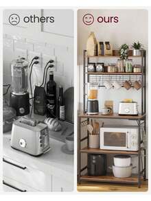 Kitchen Storage Rack With Power Outlet, Coffee Bar, Baker's Rack, With Metal Wire Panel, 14 Hooks, For Microwave, Steel Frame, 40 X 80 X 170 Cm, Rustic Brown And Ink Black - UK Plug(220-240V) - View 6