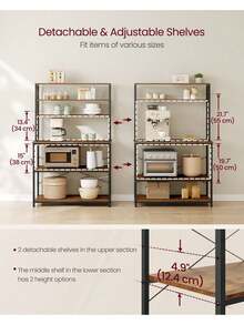 Kitchen Storage Rack, Coffee Bar, Baker's Rack, Total 6 Shelves And 6 Hooks, For Microwave, Steel Frame, Industrial, 40 X 100 X 167 Cm, Rustic Brown And Black - 鏽棕色 - 查看 5
