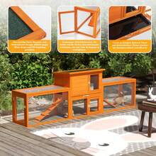 Casa para cobayas de 4 puertas y dos niveles, 240 x 48 x 79 cm, color naranja, con estante extraíble.