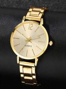 2pcs/Set Ombre Steel Band Children/Student Watch & Bracelet Accessory - Gold - View 4