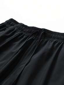 1 pieza Pantalones cortos deportivos casuales para hombres, pantalones cortos para correr de secado rápido, hasta la rodilla (Beige) - Negro - Ver 3