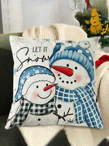 4 pièces Taie d'oreiller en lin de Noël, Housse de coussin Joyeux Noël avec sapin de Noël, bonhomme de neige, boule de Noël et motif à carreaux, Housse de coussin 45*45cm (Hors rembourrage), Décorations de Noël, Décoration de fête de Noël