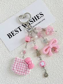 1 件串珠蝴蝶结钥匙扣，多功能女孩背包装饰 - 彩色 - 查看 7