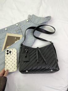 女士 PU 菱形图案单肩包，可调节肩带