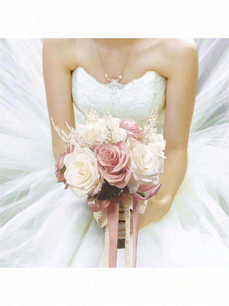 Artificial Burgundy Rose Bouquet, Wedding Bridal Bridesmaid Bouquet, Church Home Decor Gift - Multicolor - View 10