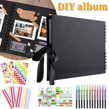 Scrapbook Photo Album, A4 Black Scrapbook With 80 Pages, DIY Memory Photo Books For Baby Family Wedding Birthday Graduation, Small Scrap Book Kit With Gel Colouring Pens Photo Corners Sticker - Black - View 1