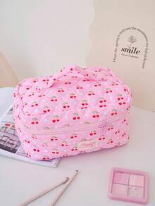 1 件/套 红色樱桃印花绗缝化妆包，时尚可爱多功能便携大容量拉链化妆包，化妆包，小型化妆包，化妆盒，可爱化妆包，化妆包，卫生巾包，情人节礼物，有线耳机，旅行化妆包，护肤化妆品和美容包，护士化妆包，节日礼物，返校礼物 - 粉色 - 查看 14