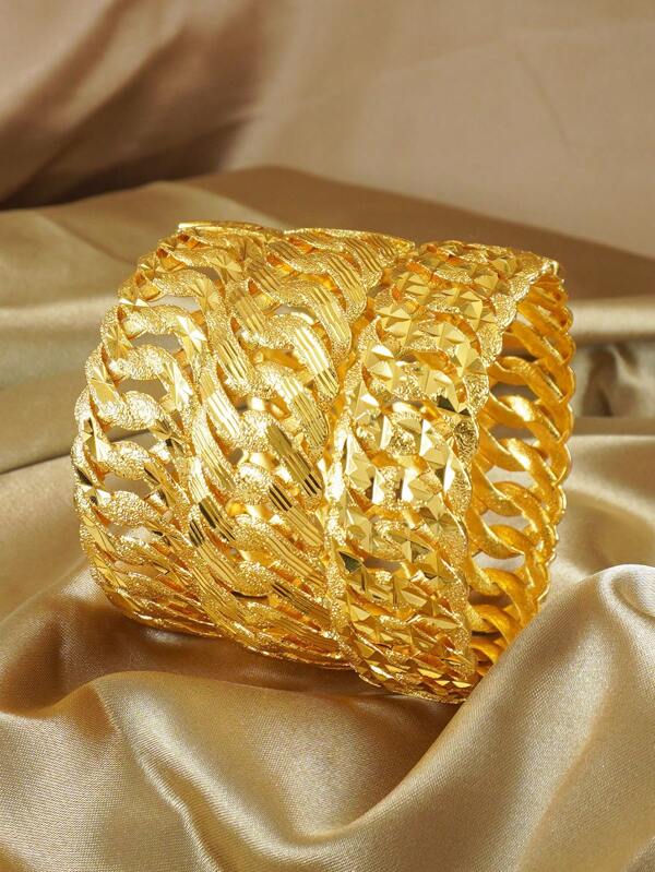 1 Stück Mittlerer Osten Vintage Pailletten Glitzer Öffnungsarmband - Kupfermaterial, geeignet für täglichen Gebrauch und als Geschenk, Dubai Stil Mode Manschette Armband für Frauen, Saudi Nationalfeiertag