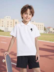 男童撞色短袖 Polo 衫 - 白色 - 查看 3