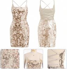 Sequin Homecoming Dresses Teens Women Sparkly Strap Bodycon Cocktail Party Night Prom Dress Vestidos De Fiesta ElegantesHalloween Christmas New Year - 金色 - 查看 3