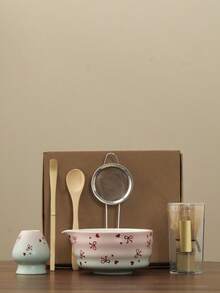 1/6pcs Japanese Matcha Tea Set, 530ml Capacity, Includes Cute Bow Matcha Bowl And Matcha Whisk, Suitable For Making Matcha Latte, Gift For Matcha Lovers