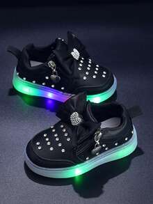 MGO Kidss MGO Kids 2025 Wiosna i Jesień Nowe Buty Księżniczki z Kokardką i Kryształkami, Buty Płaskie, Buty Studenckie, Buty Dziecięce w Wieku 1-6 Lat, Buty Codzienne, Buty Sportowe, Buty Świecące