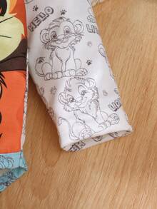 3件套“勇敢狮子宝宝”幼儿长袖上衣、狮子印花裤子和带耳朵的帽子套装 - 藍色 - 查看 7