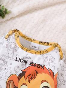 3件套“勇敢狮子宝宝”幼儿长袖上衣、狮子印花裤子和带耳朵的帽子套装 - 黃色 - 查看 4
