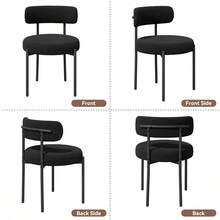 Nalupatio Set Of 2 Modern Dining Chairs – Round Boucle Upholstered Kitchen Side Chairs With Curved Backrest, Thick Cushion & Metal Legs ,Mid-Century Style PU Leather Seat Chairs For Dining Room, Kitchen, Living Room - màu đen - Xem 5