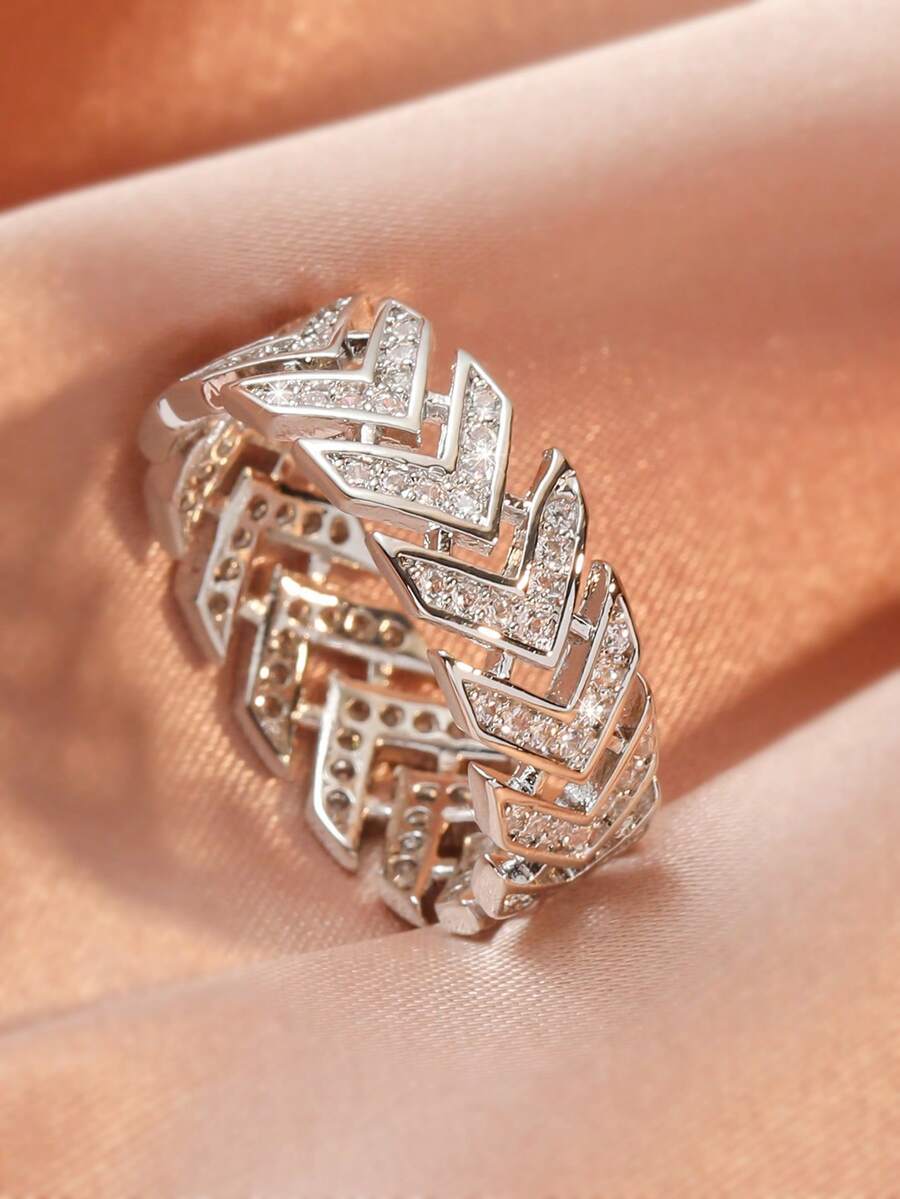 1 chiếc nhẫn đính đá Zirconia hình mũi tên vô cực thời trang, quà tặng Giáng sinh cho mẹ, phụ nữ, đám cưới, kỷ niệm, tiệc tùng - Bạc - Xem 1