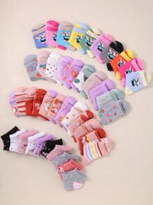 24 双各式各样的彩色可爱女孩踝袜和中筒袜，女孩一定会喜欢，适合日常休闲穿着，彩色独角兽设计 - 彩色 - 查看 3