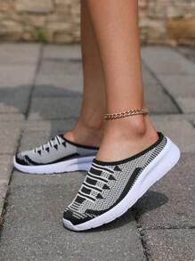 新款半拖一脚蹬女士运动鞋休闲鞋跑步鞋轻便鞋百搭时尚旅游鞋