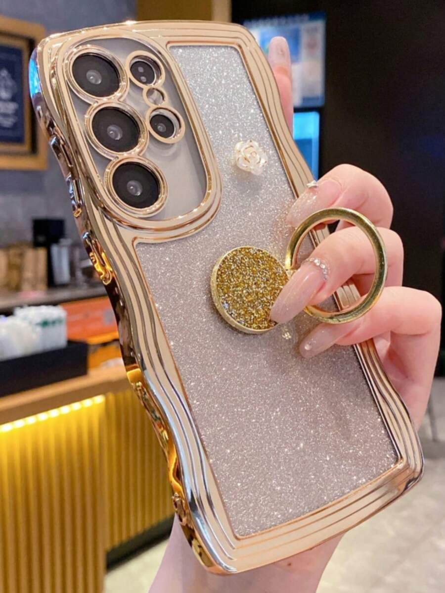 Luxury Electroplated Phone Case With Wave Pattern, Shockproof And Dustproof Design, Compatible With Apple 17 Pro Max, Galaxy S24 Ultra/S24 Plus/S24, S23 Ultra/S23 Plus/S23, S22 Ultra/S22 Plus/S22, S21 Ultra/S21 Plus/S21 FE, S20 Ultra/S20 Plus/S20 FE, OPPO A5x/C1 2 3 4 5 6 7 8 9, OPPO 9 8 7 6 5 4 3 2 1 Waterproof Anti-Fall Scratch Resistant - Gold - View 1