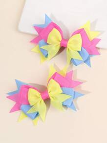 2pcs Girls Candy Color Hair Bow Clips Alligator Clips Sweet Bowknot Barrettes Fashion Hairpins Hair Accessories - Multicolor - View 1