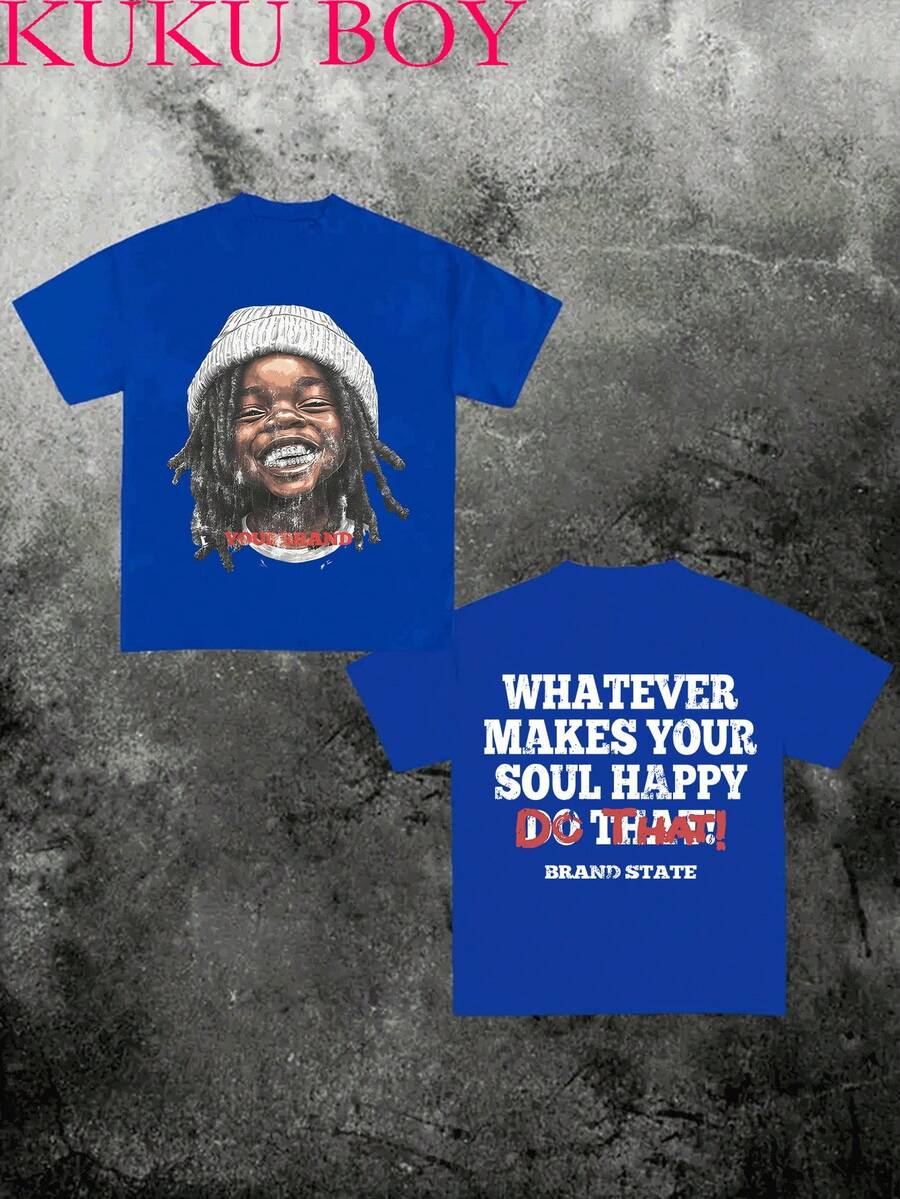 Y2K Style Whatever Makes You Happy, Go Ahead And Do It! Print(220g Pure Cotton T-Shirt) Cotton T-Shirt - Soft, Breathable, 100% Pure Cotton Fabric - Comfortable And Energetic Summer Street Style Short Sleeved T-Shirt, Cool Design Retro Summer Men's Daily Wear T-Shirt Printing (220g Pure Cotton T-Shirt) Cotton T-Shirt - Soft, Breathable, 100% Pure Cotton Fabric - Comfortable And Energetic Summer Street Style Short Sleeved T-Shirt, Cool Design Retro Summer Men's Daily Wear T-Shirt - 藍色 - 查看 1