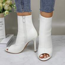 Womens Peep Toe Stiletto Booties Side Zipper High Heel Open Toe Ankle Boots CHARLIE-212 - 白色 - 查看 3