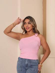 Blusa Feminina Nula Manga Argola Dourada Elegante e Conforto tecido canelado Ribana - Rosa Bebê - Visão 4