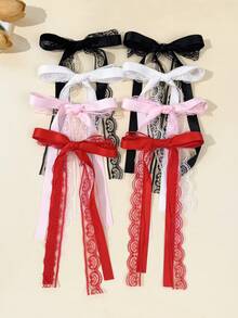 2件套女士时尚优雅休闲纯色少女蕾丝蝴蝶结发夹和鳄鱼夹发饰，适合日常通勤、节日、派对、生日、外出、拍照等各种场合。送给闺蜜的绝佳礼物，包括发夹、发爪、发卡、鳄鱼夹、发夹等，秋季时尚，蝴蝶结，可爱，头部配饰 - 彩色 - 查看 14