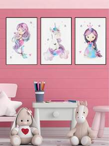 Decor pentru camera copiilor cu sirenă, decor pentru camera copiilor cu fete, imprimeuri cu sirene pentru camera fetelor, decor pentru camera copiilor cu mare, camera copiilor cu ocean, roz violet turcoaz, temă sirenă, decor modern pentru casă, pentru dormitor în living, fără ramă