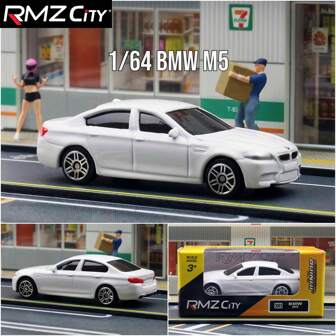 1 件 3 英寸 RMZCity 锌合金宝马 M5 仿真合金轿车模型，哑光黑/白/蓝/哑光蓝 4 种颜色可选，精细复制，适合男孩和女孩的玩具，具有收藏和装饰价值，适用于汽车主题派对、万圣节、圣诞节、送给男朋友的生日礼物