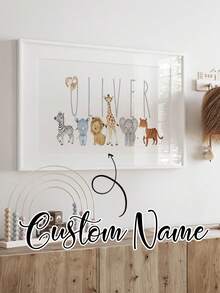 1pc Name Custom Art Poster Jungle Animals Hanging Picture Elephant Painting Poster Giraffe Print Picture Zebra Decorative Painting Lion Wall Art Kids Room Decor Birthday Gift With Frame,Home Refresh,Customized Wall Art,Warm Ambience,Home & Living,Haunt Your Home,Souvenirs,Reusable,Adorable,High-Quality,Household Items - White - View 2