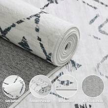 5x8 Washable Area Rug With Non-Slip Backing, Soft Low Pile Indoor Floor Carpet, Neutral Light Brown, Boho Moroccan Style Living Room, Bedroom, Dining Room - White/Dark Grey - View 4