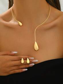 1 套时尚几何线条和水滴形开领项链和耳环 - 彩色 - 查看 18