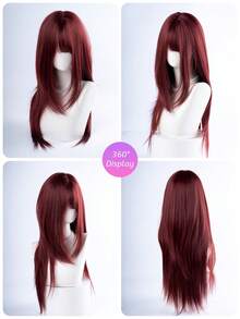 SHUDUO 1 Piece Synthetic Heat Resistant Straight Hair Red Wig, Made From Fibers For Daily Use, Natural And Realistic Wig (Accessories Not Included)