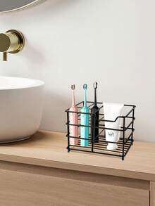 5/6槽黑色不锈钢现代浴室牙刷架，带牙膏槽，适合现代家居浴室收纳整理 - 彩色 - 查看 4