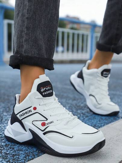 男士厚底滑板鞋，高帮皮革休闲运动鞋，系带运动鞋，适合所有季节