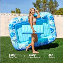 Portable Inflatable Sunbathing Pool - Blue And Pink, Removable Cushion, No Pump Needed, Durable Home Beach And Pool Floating Swimming Relaxation Room, Suitable For Summer Water Party, Inflatable Pool - Multicolor - View 10