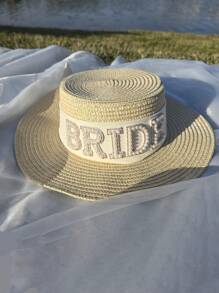Bride Straw Hat, Pearl Bride Sun Hat, Honeymoon Hat, Bachelorette Beach Hat, Bridal Shower Gift, Destination Wedding Hat, Beach Bride Hat